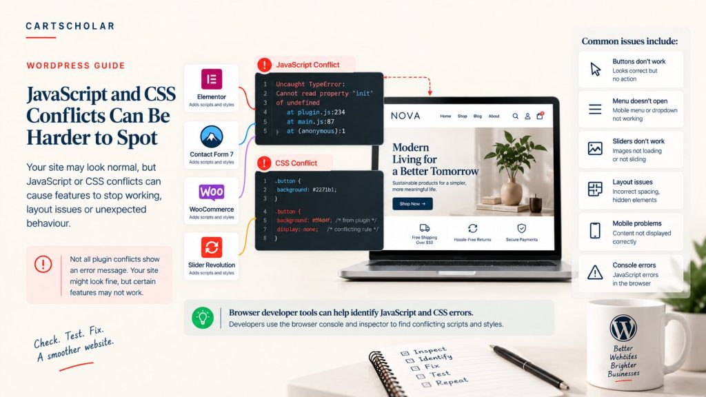 WordPress JavaScript and CSS conflicts affecting website functionality