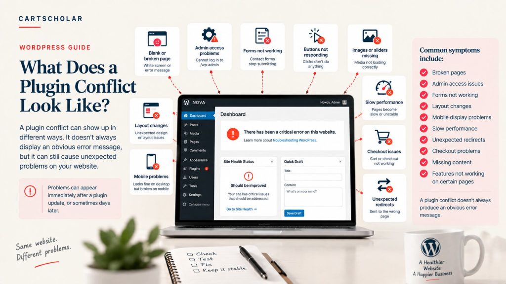 Common WordPress plugin conflict symptoms