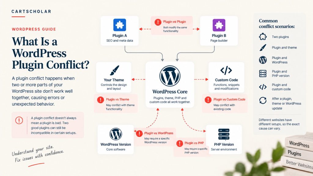 WordPress plugin conflict between plugins, theme and custom code